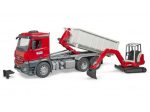 Bruder MB Arocs Roll-Off Container i Schaeff mini bager
