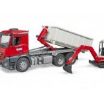 Bruder MB Arocs Roll-Off Container i Schaeff mini bager