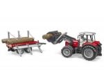 Bruder Massey Ferguson sa prednjim utovarivačem i prikolicom za drva