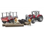 Bruder Massey Ferguson sa prednjim utovarivačem i prikolicom za drva