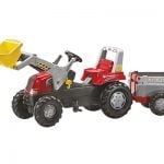 Rolly Toys traktor na pedale RT crveni sa utovarivačem i prikolicom