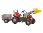 Rolly Toys traktor na pedale RT crveni sa utovarivačem i prikolicom