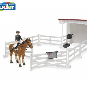 Bruder ženska figurica sa konjem + staja za konja + ograda