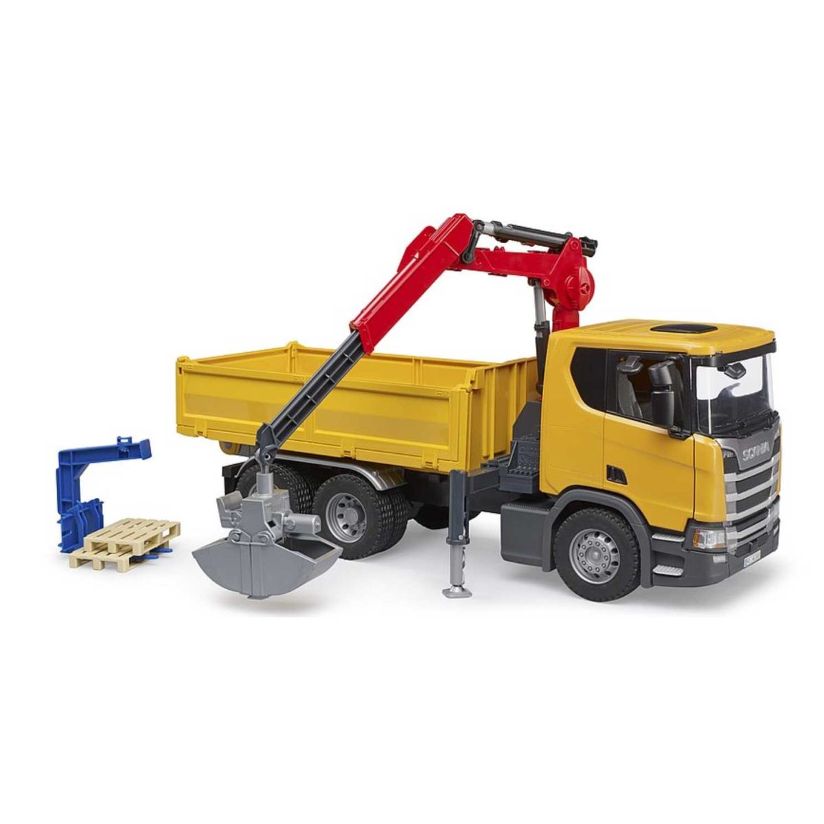 3551e Bruder kamion za gradilište Scania Super 560R sa kranom i 2 palete - Slika 2