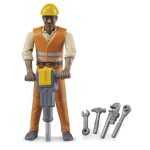 Bruder građevinski radnik crne kože s kacigom i alatom