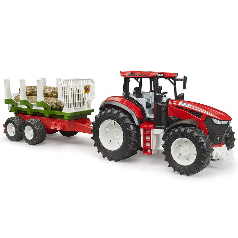 Bruder 03453 - Trattore Roadmax Con Rimorchio E 3 Tronchi, Giocattolo Per Bambini 2+ Anni, Veicolo Forestale